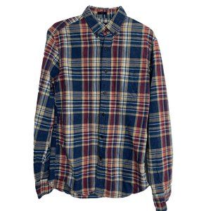 J Crew Mens Shirt Size Small Slim Button Front Blue Red Plaid Long Sleeve Cotton